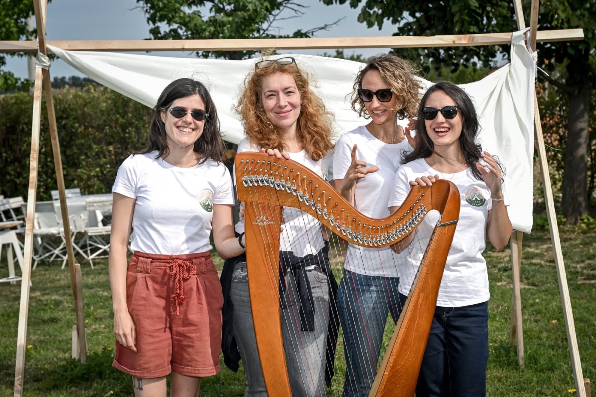 Irina with fellow harp teachers at an outdoor workshop